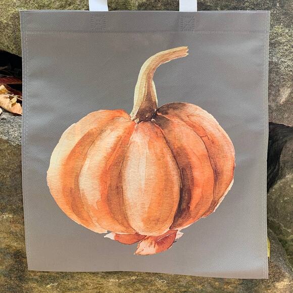 Upcycled Handmade Autumn Harvest Pumpkin Hello Beautiful Fall Shopper Tote Bag - Picture 2 of 3